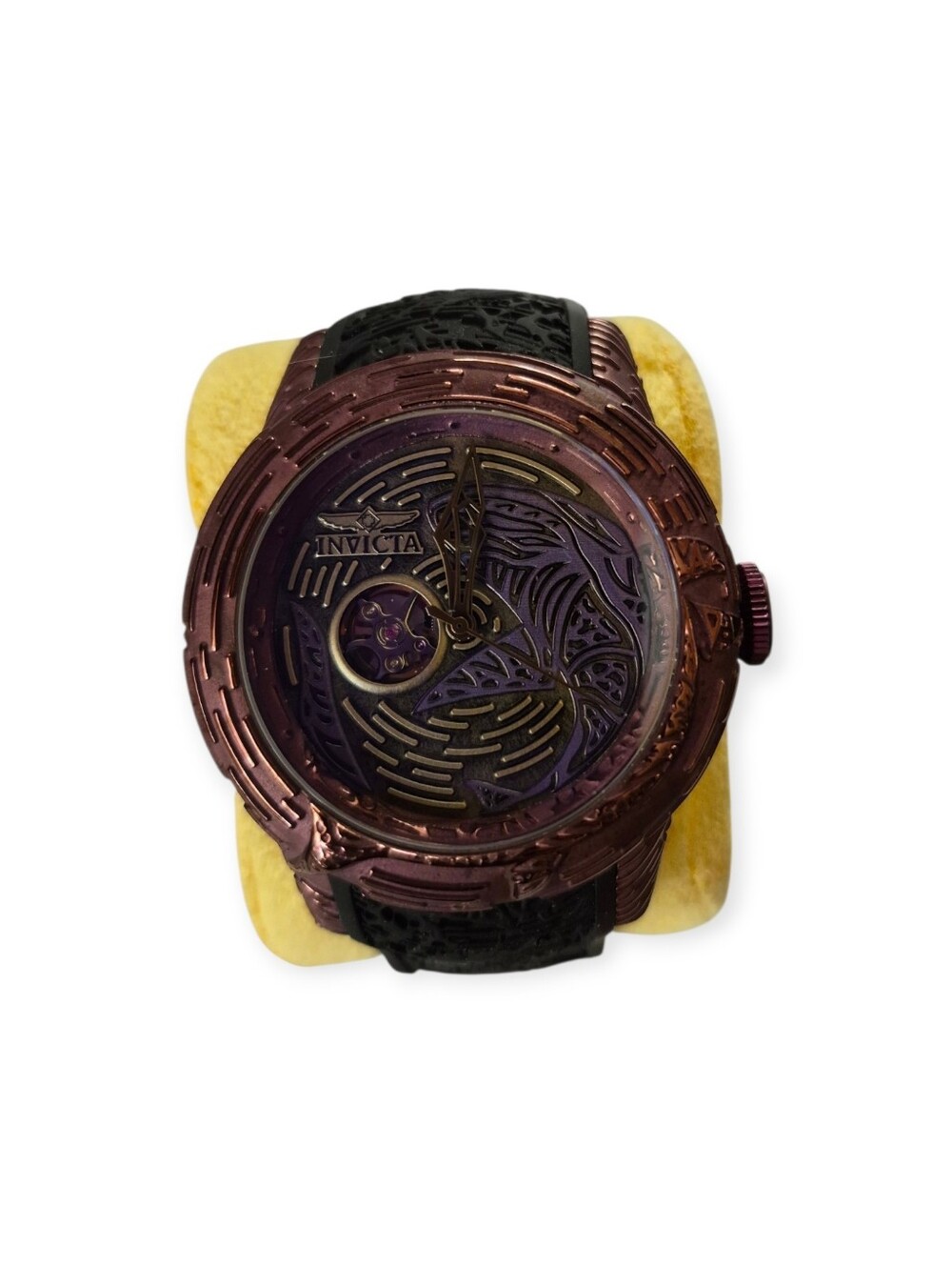 Invicta Rally Maori Shark Auto Watch Deep Purple Ion Plated Etched Shark Design